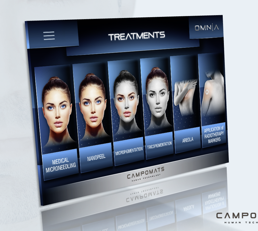 CAMPOMATS OMNIA RADIOFREQUENCY<br>Radiofrequenz Microneedling und PMU Tätowiermaschine <br>OMNIA CAMPOMATS mit 3 Aufsätzen. Innovative und patentierte Anti-Aging und Beauty-Maschine. Medizinisches Gerät 